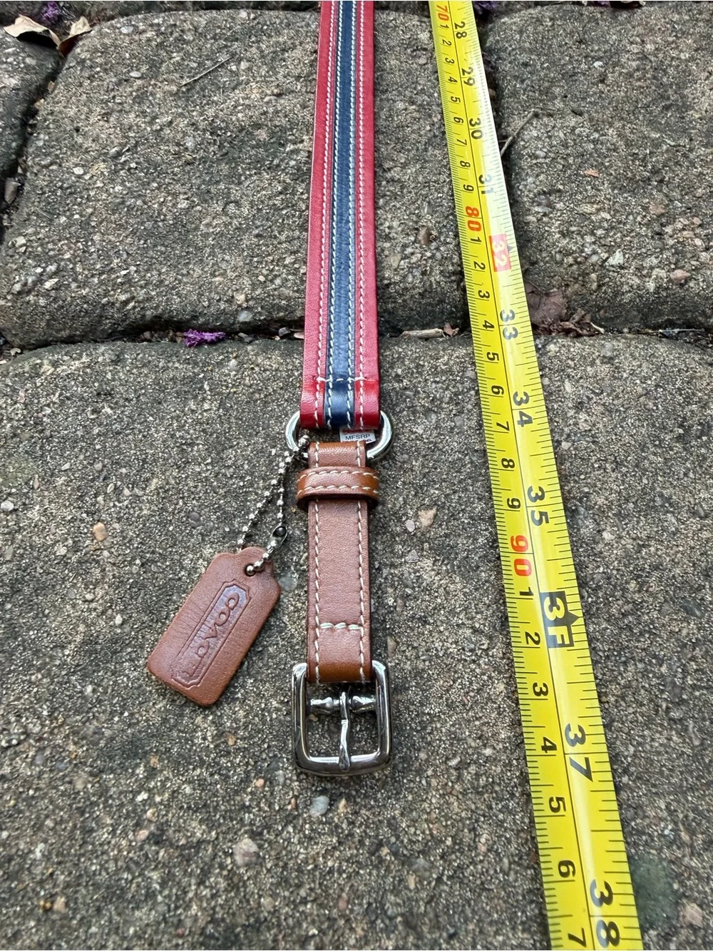 Vintage Coach Leather Belt Large  Made in Italy Red Navy Brown 37”